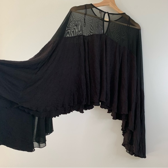 Free People On The Weekend Flounce Sleeve Top Medium M Black Long Flare Sleeves - Picture 2 of 11